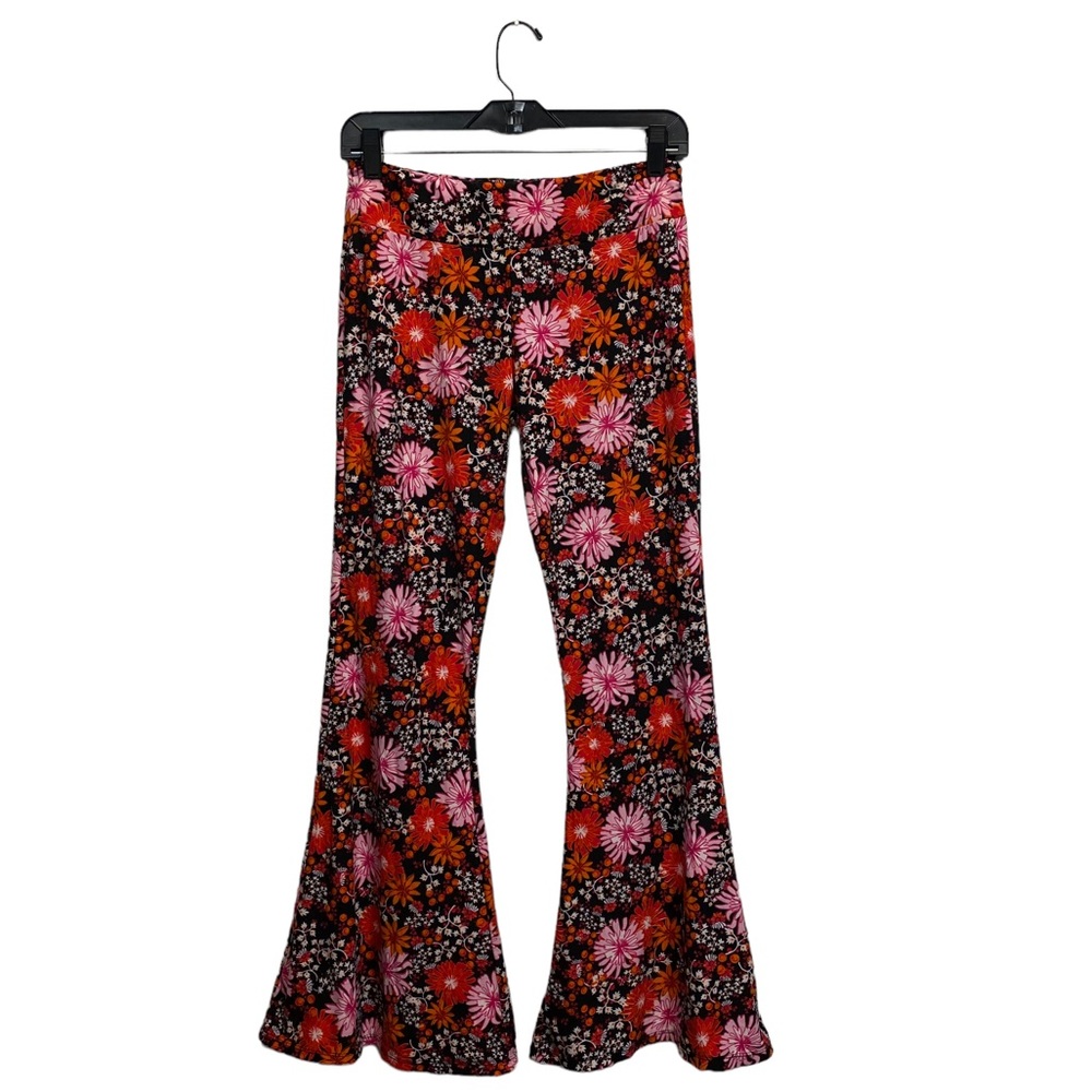 Spirit Halloween Adult Large Hippie Bell Bottom Wide‎ Leg Leggings Dark Floral